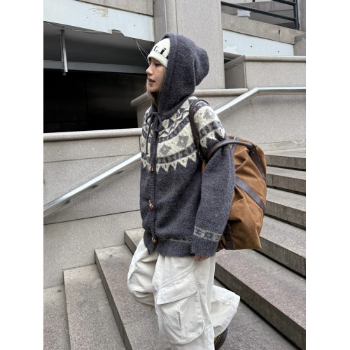 川川也美式重磅費爾島加厚連帽毛衣開衫外套男女秋冬新款針織上衣 川川也美式重磅費爾島加厚連帽毛衣開衫外套男女秋冬新款針織上衣