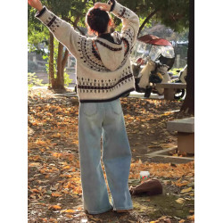 復古提花費爾島毛衣針織開衫外套巴恩風女裝秋冬2025新款聖誕穿搭