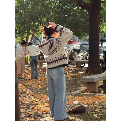 復古提花費爾島毛衣針織開衫外套巴恩風女裝秋冬2025新款聖誕穿搭