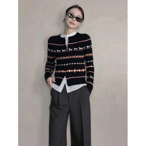 2026韓系早春氛圍感穿搭慵嬾高級感小狗羊毛衫黑色費爾島針織開衫