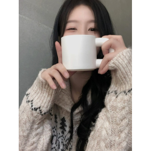 灰色費爾島翻領針織開衫毛衣女秋冬加厚慵懶設計感寬松小個子外套