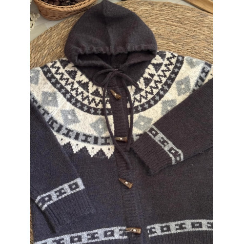 2024春秋新款費爾島古著牛角釦針織開衫毛衣女寬松加厚外套上衣冬