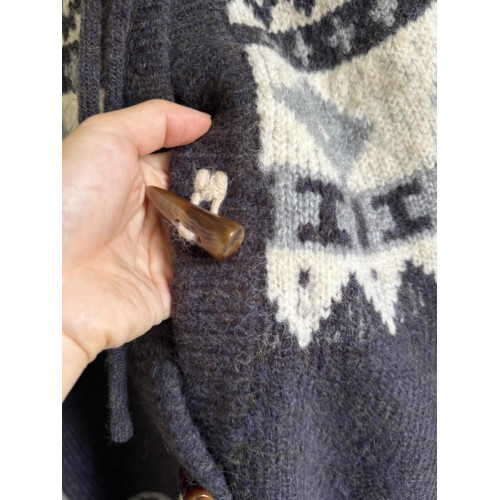 2024春秋新款費爾島古著牛角釦針織開衫毛衣女寬松加厚外套上衣冬