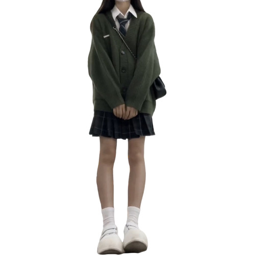 費爾島慵懶風綠色毛衣女秋冬2025新款高級感針織開衫外套韓系早秋 費爾島慵懶風綠色毛衣女秋冬2025新款高級感針織開衫外套韓系早秋