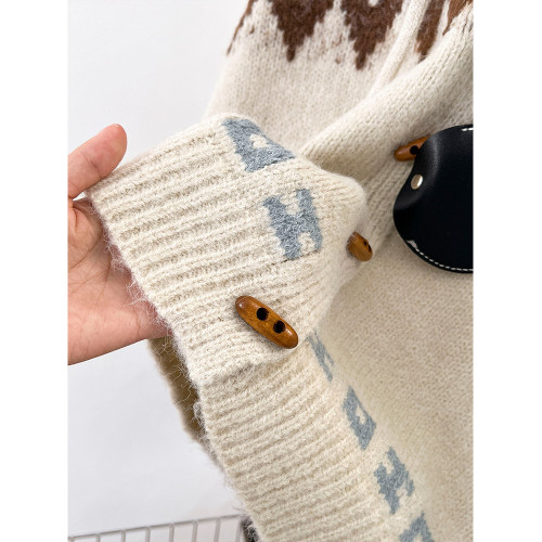 費爾島連帽毛衣外套開衫女秋冬復古外穿加厚寬松慵懶風針織衫上衣