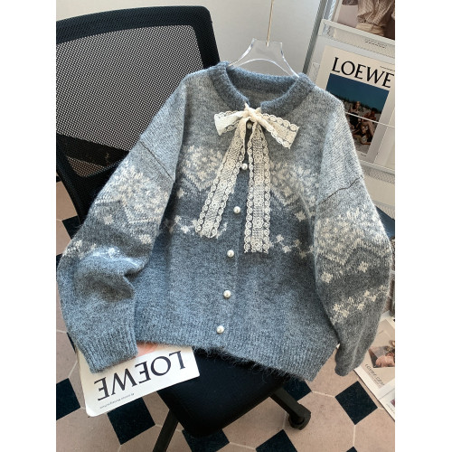 費爾島紅色聖誕新年氛圍感穿搭毛衣外套女蝴蝶結針織開衫過年衣服 費爾島紅色聖誕新年氛圍感穿搭毛衣外套女蝴蝶結針織開衫過年衣服