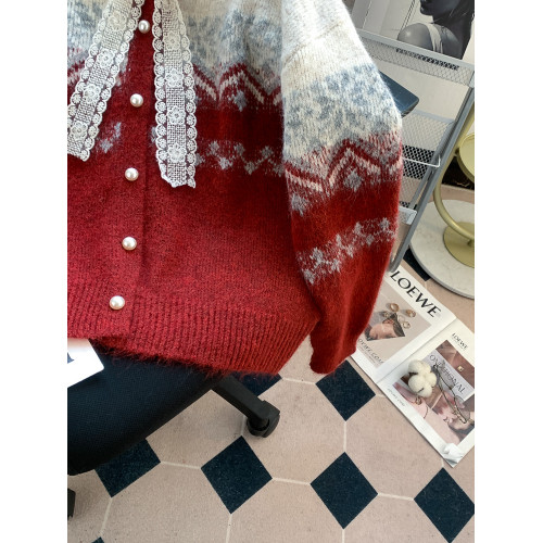 費爾島紅色聖誕新年氛圍感穿搭毛衣外套女蝴蝶結針織開衫過年衣服 費爾島紅色聖誕新年氛圍感穿搭毛衣外套女蝴蝶結針織開衫過年衣服