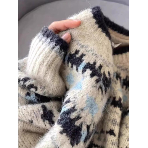 女裝秋冬季2024新款復古費爾島毛衣開衫設計感外穿加厚單排釦外套