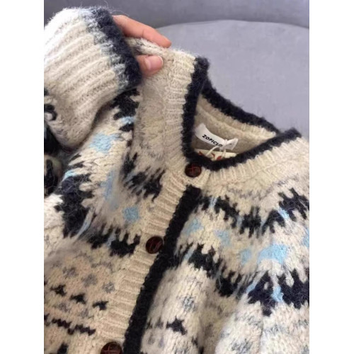 女裝秋冬季2024新款復古費爾島毛衣開衫設計感外穿加厚單排釦外套