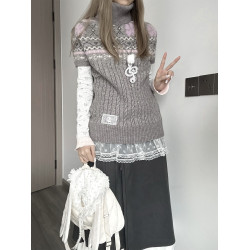 YUNNNIE 半高領費爾島短袖收腰修身女秋冬百搭學院風kyouko針織衫