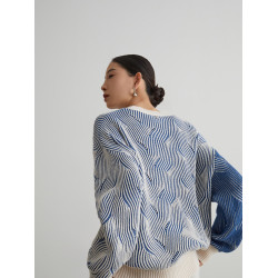 藍色條紋慵懶風費爾島毛衣針織衫女圓領獨特高級感2024冬季穿搭新