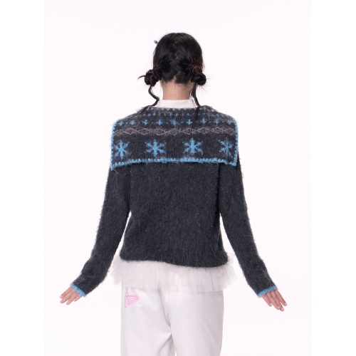 iamnotbad 日系甜美風雪花費爾島馬海毛領帶海軍領長袖毛衣開衫女