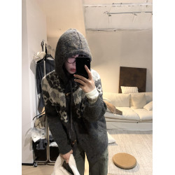 美式復古費爾島連帽毛衣開衫女秋冬慵懶風別致牛角釦寬松針織外套