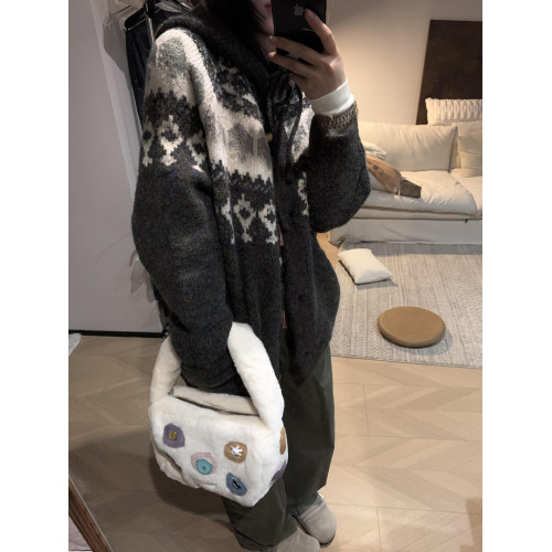 美式復古費爾島連帽毛衣開衫女秋冬慵懶風別致牛角釦寬松針織外套