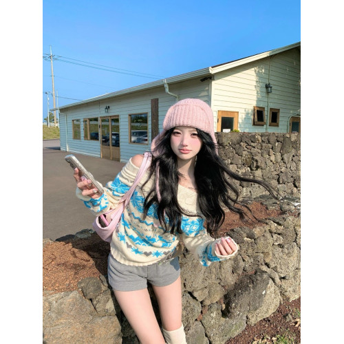 聖誕費爾島一字肩毛衣女秋冬2025新款氛圍感慵懶風軟糯針織衫上衣 聖誕費爾島一字肩毛衣女秋冬2025新款氛圍感慵懶風軟糯針織衫上衣