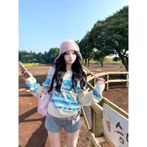 聖誕費爾島一字肩毛衣女秋冬2025新款氛圍感慵懶風軟糯針織衫上衣 聖誕費爾島一字肩毛衣女秋冬2025新款氛圍感慵懶風軟糯針織衫上衣