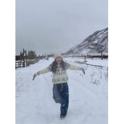 Pump/冬日滑雪 北歐復古費爾島聖誕樹毛衣寬松針織開衫外套女春季