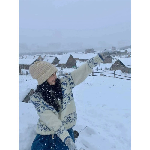 Pump/冬日滑雪 北歐復古費爾島聖誕樹毛衣寬松針織開衫外套女春季