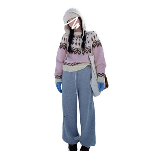 費爾島毛衣女春春秋新款復古高級感圓領針織衫慵懶風寬松套頭上衣 費爾島毛衣女春春秋新款復古高級感圓領針織衫慵懶風寬松套頭上衣