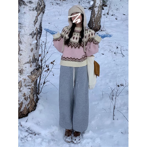 費爾島毛衣女春春秋新款復古高級感圓領針織衫慵懶風寬松套頭上衣 費爾島毛衣女春春秋新款復古高級感圓領針織衫慵懶風寬松套頭上衣