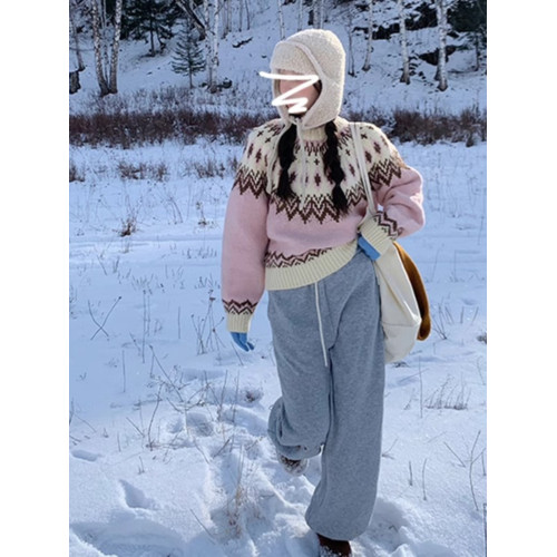 費爾島毛衣女春春秋新款復古高級感圓領針織衫慵懶風寬松套頭上衣 費爾島毛衣女春春秋新款復古高級感圓領針織衫慵懶風寬松套頭上衣