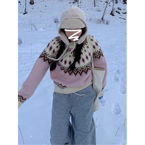 費爾島毛衣女春春秋新款復古高級感圓領針織衫慵懶風寬松套頭上衣 費爾島毛衣女春春秋新款復古高級感圓領針織衫慵懶風寬松套頭上衣