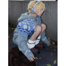 美式復古牛角釦軟糯馬海毛費爾島毛衣外套女秋冬加厚針織外搭開衫