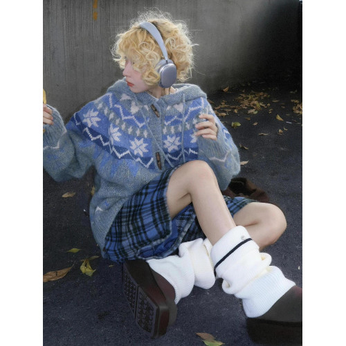 美式復古牛角釦軟糯馬海毛費爾島毛衣外套女秋冬加厚針織外搭開衫