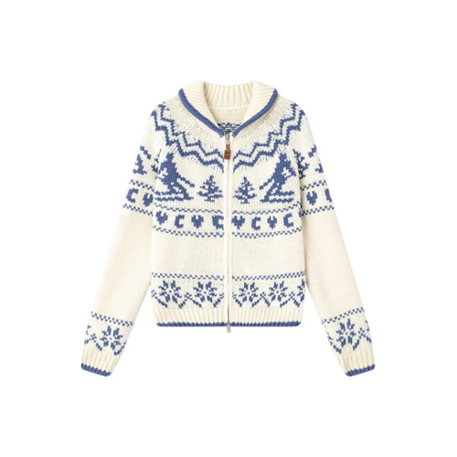 費爾島雙拉鍊毛衣女秋冬2025年新款高級感慵懶風加厚針織開衫上衣