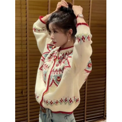 慵懶風漂亮費爾島毛衣女2024秋冬新款洋氣時尚寬松減齡針織開衫女