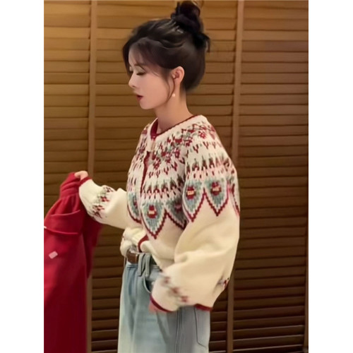 慵懶風漂亮費爾島毛衣女2024秋冬新款洋氣時尚寬松減齡針織開衫女 慵懶風漂亮費爾島毛衣女2024秋冬新款洋氣時尚寬松減齡針織開衫女