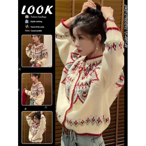 慵懶風漂亮費爾島毛衣女2024秋冬新款洋氣時尚寬松減齡針織開衫女 慵懶風漂亮費爾島毛衣女2024秋冬新款洋氣時尚寬松減齡針織開衫女