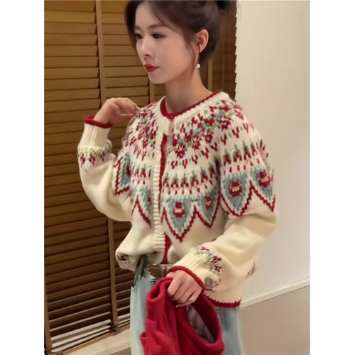 慵懶風漂亮費爾島毛衣女2024秋冬新款洋氣時尚寬松減齡針織開衫女 慵懶風漂亮費爾島毛衣女2024秋冬新款洋氣時尚寬松減齡針織開衫女