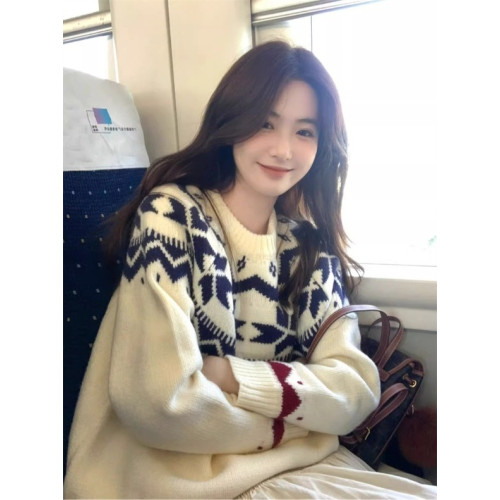 文藝森系奶呼呼軟糯費爾島毛衣女深秋初冬跨年聖誕穿搭針織衫上衣