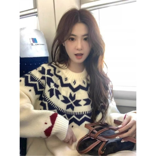 文藝森系奶呼呼軟糯費爾島毛衣女深秋初冬跨年聖誕穿搭針織衫上衣