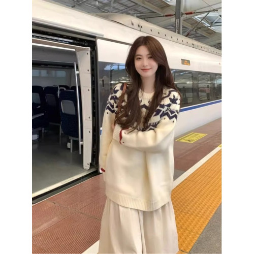 文藝森系奶呼呼軟糯費爾島毛衣女深秋初冬跨年聖誕穿搭針織衫上衣