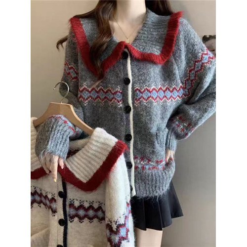 韓系高級感翻領提花針織開衫女早秋新費爾島寬松顯瘦百搭毛衣外套 韓系高級感翻領提花針織開衫女早秋新費爾島寬松顯瘦百搭毛衣外套