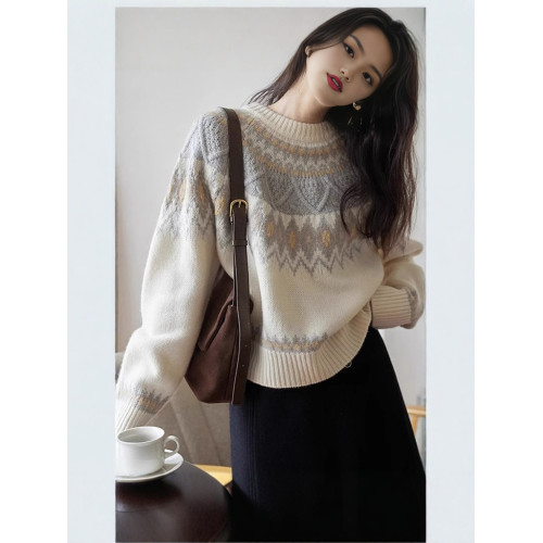 新款費爾島聖誕毛針織衫衣女2025秋冬季軟糯加厚慵懶套頭寬松上衣