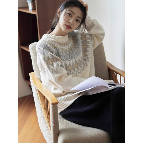 新款費爾島聖誕毛針織衫衣女2025秋冬季軟糯加厚慵懶套頭寬松上衣