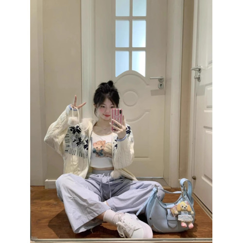 學院風毛領連帽拉鍊開衫外套女秋冬韓系慵懶風針織上衣費爾島毛衣