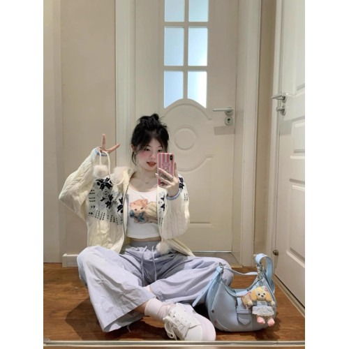 學院風毛領連帽拉鍊開衫外套女秋冬韓系慵懶風針織上衣費爾島毛衣