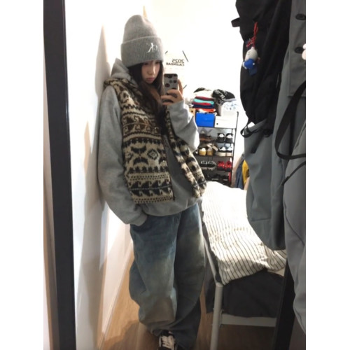 復古費爾島寬松曡穿立領毛絨馬夾背心2025年新款休閒坎肩馬甲女款 復古費爾島寬松曡穿立領毛絨馬夾背心2025年新款休閒坎肩馬甲女款