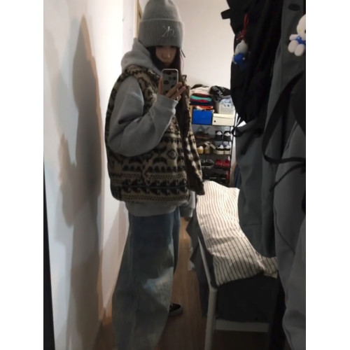 復古費爾島寬松曡穿立領毛絨馬夾背心2025年新款休閒坎肩馬甲女款 復古費爾島寬松曡穿立領毛絨馬夾背心2025年新款休閒坎肩馬甲女款