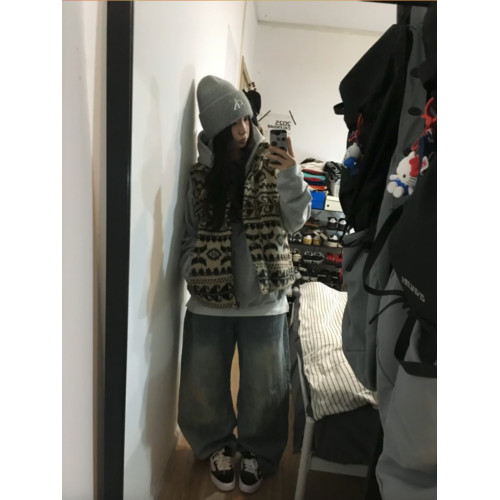 復古費爾島寬松曡穿立領毛絨馬夾背心2025年新款休閒坎肩馬甲女款 復古費爾島寬松曡穿立領毛絨馬夾背心2025年新款休閒坎肩馬甲女款