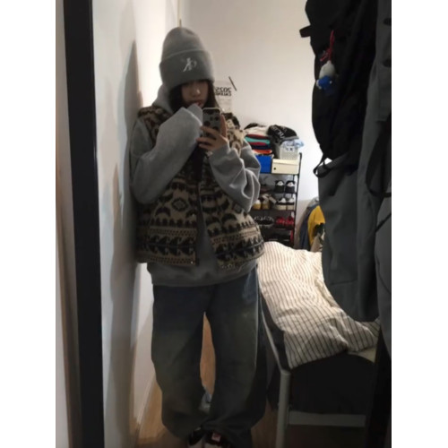 復古費爾島寬松曡穿立領毛絨馬夾背心2025年新款休閒坎肩馬甲女款 復古費爾島寬松曡穿立領毛絨馬夾背心2025年新款休閒坎肩馬甲女款