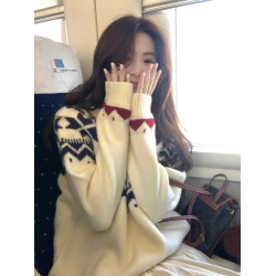 費爾島毛衣女秋冬2025新款寬松慵懶風軟糯聖誕氛圍感套頭小衆上衣