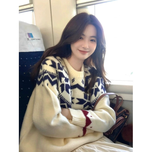 費爾島毛衣女秋冬2025新款寬松慵懶風軟糯聖誕氛圍感套頭小衆上衣 費爾島毛衣女秋冬2025新款寬松慵懶風軟糯聖誕氛圍感套頭小衆上衣