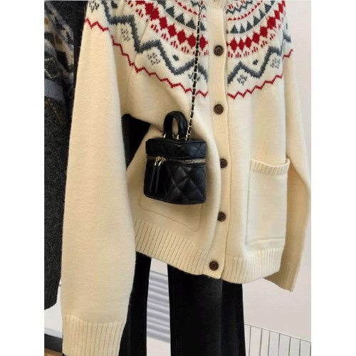 費爾島圓領毛衣外套女秋冬新款軟糯寬松慵懶風針織開衫上衣加厚冬