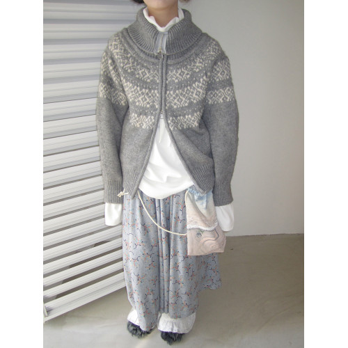 3months冬季新款寬松雙拉鍊慵懶風百搭費爾島提花針織開衫外套女