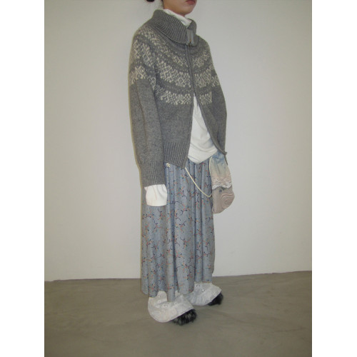 3months冬季新款寬松雙拉鍊慵懶風百搭費爾島提花針織開衫外套女